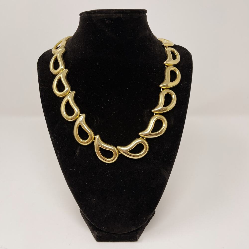 Gold Tone Chunky Tear Drop Chainlink Statement Necklace Fashion